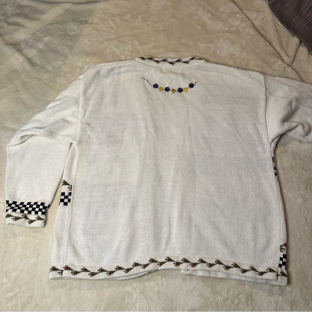 Funky fall angel grandma cardigan with checkerboard pattern details / medium - Picture 7 of 9